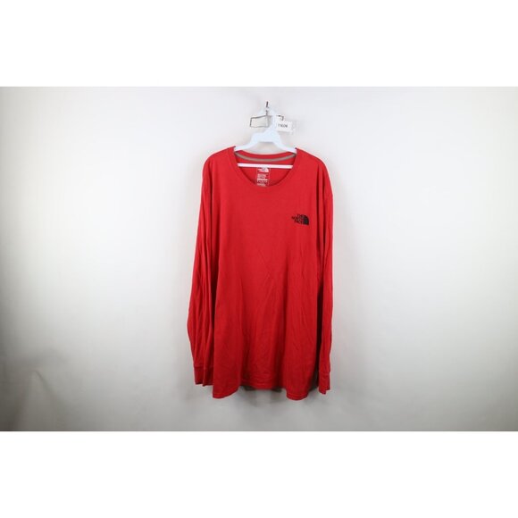 Vtg Y2K The North Face Mens 2XL Faded Spell Out Box Logo Long Sleeve T-Shirt Red - Picture 1 of 13